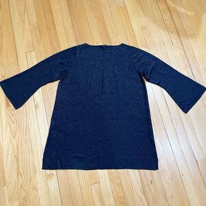 Eileen Fisher Merino Wool Blend Tunic Sweater Women Size XL Navy Metallic Sparkl